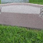 Stock #11 
Family panel with deep roses, polished face, serp top, sawn back, BRP 
North American Pink granite
36" x 10" x 16" slant
