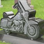 Stock #102 
Jet Black-
Harley Davidson Road King laser etched- all polished
monument 42" x 8" x 28"
base 52" x 14" x 8"