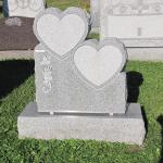 Barre Gray stacked double diagonal hearts, deep carved rose, shaped leaves
Monument- 2-2 x 0-8 x 2-6 polished 3, serp top, BRP
Base- 3-0 x 1-2 x 0-8 polished top, BRP