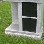 Imperial Gray Columbarium 2 Niche with black doors
Overall size- 2-4 x 1-4 x 2-11 
Standard Niche- 12" x 12" x !2"
All polished with alcove, roof top