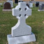 Barre Gray granite Celtic Cross
Monument- 2-2 x 0-8 x 3-6 polished 2, BRP
Base- 3-0 x 1-2 x 0-8 polished top, BRP, dusted bevel front with 2" rock nosing